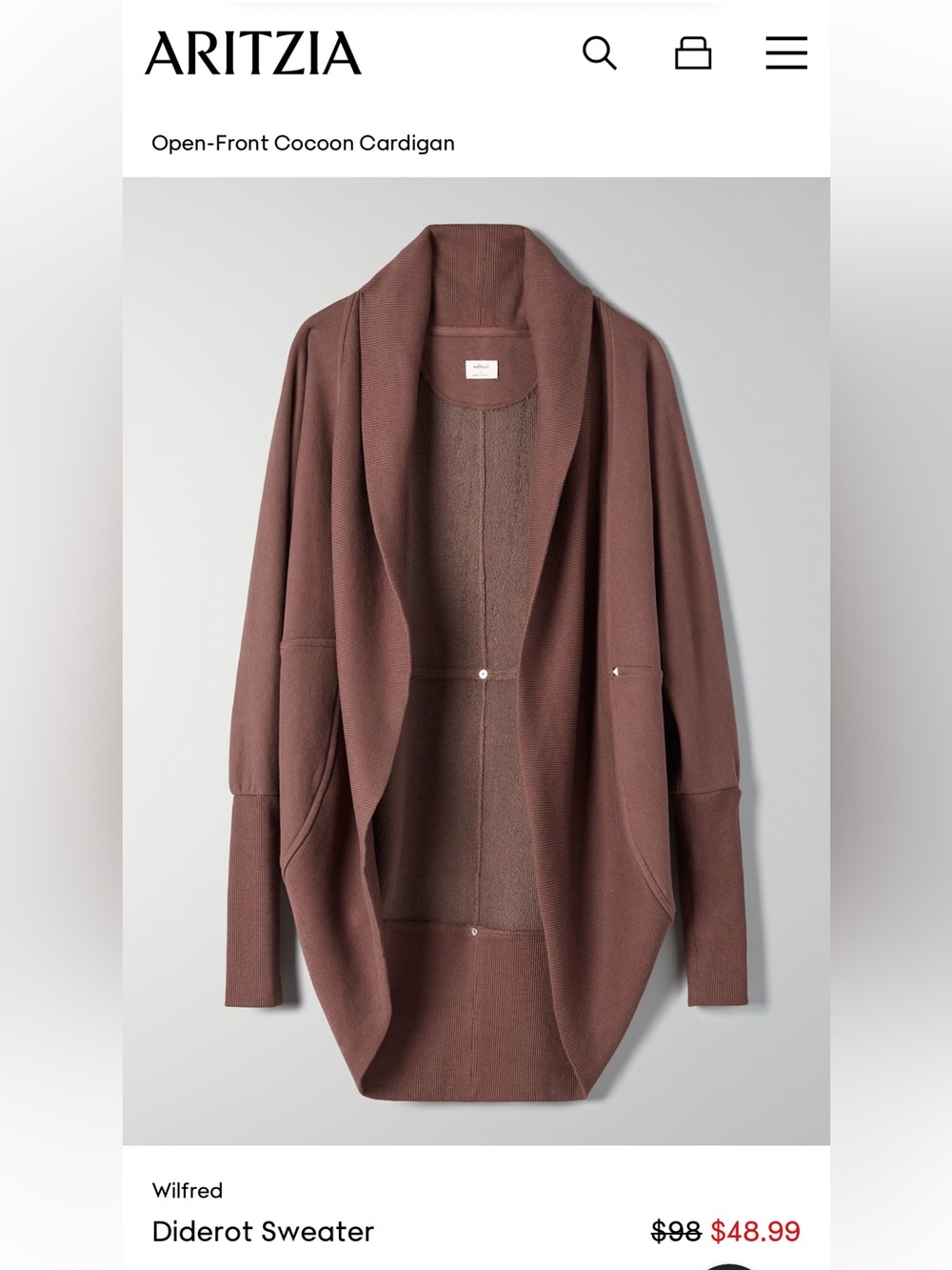 Wilfred - Taupe/Warm Grey - Open-Front Cocoon Cardigan